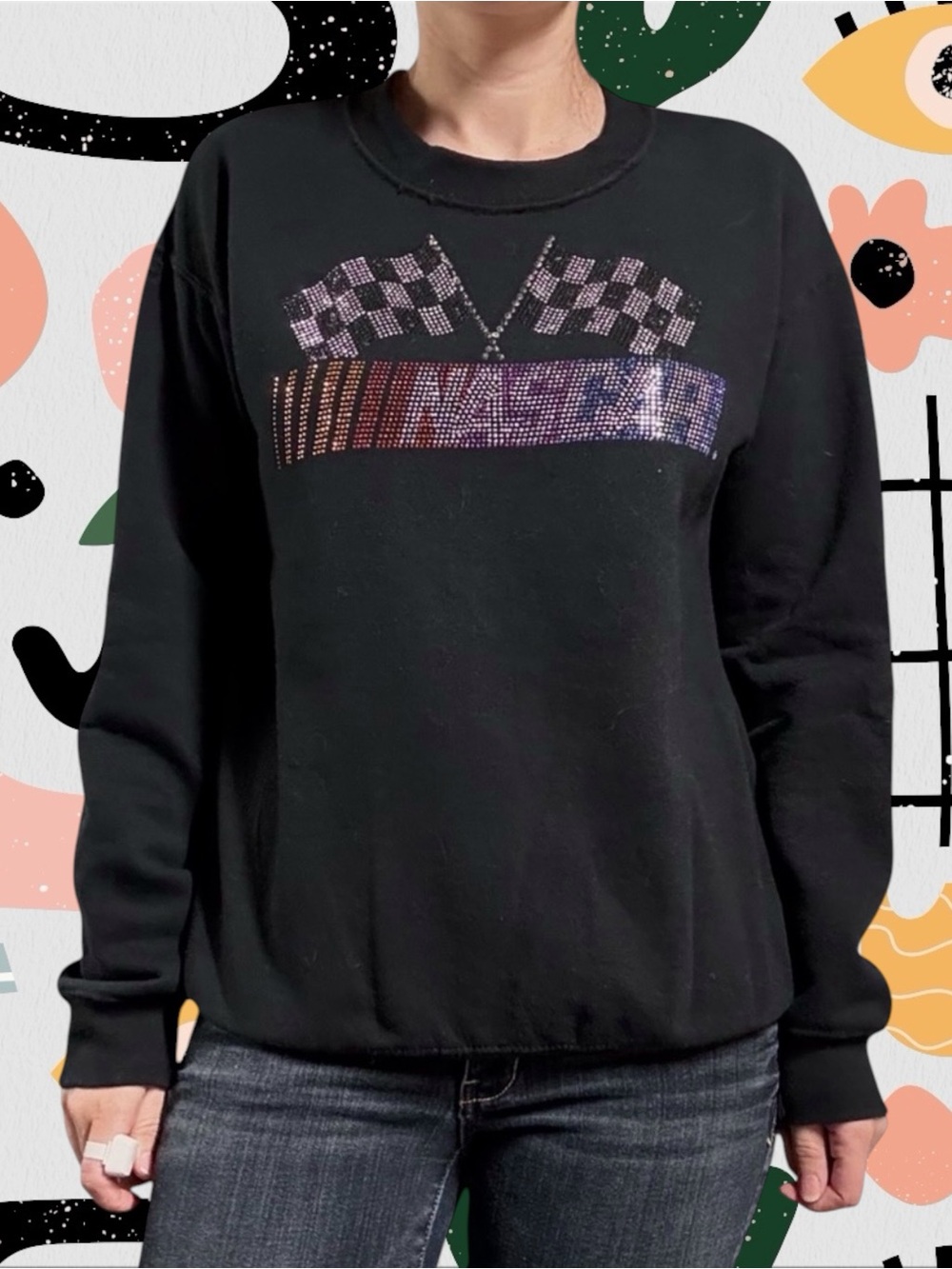 Nascar | Women’s Rhinestone Bling Logo Black Pullover Sweatshirt